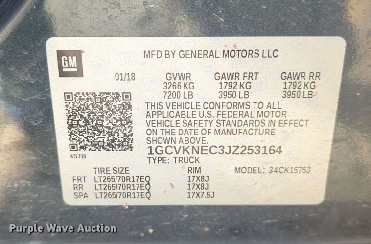 image for item DN3792 2018 Chevrolet Silverado 1500 Double Cab pickup truck