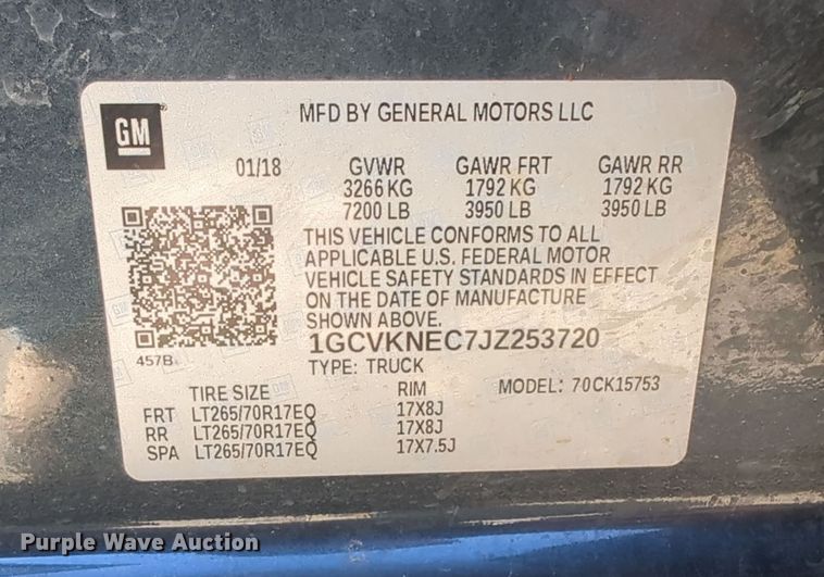 image for item DN3797 2018 Chevrolet Silverado 1500 Double Cab pickup truck