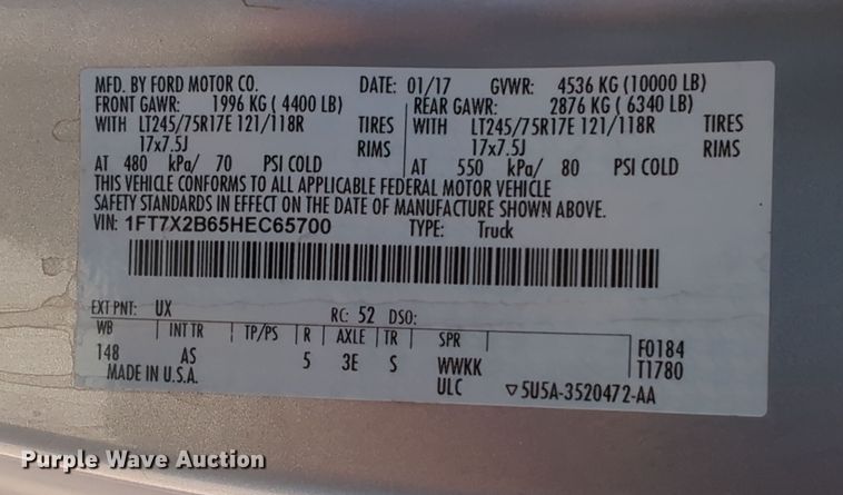 image for item DN3798 2017 Ford F250 Super Duty XL SuperCab pickup truck