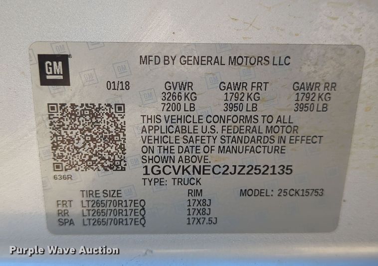 image for item DN3800 2018 Chevrolet Silverado 1500 Double Cab pickup truck