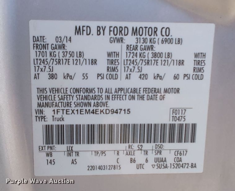 image for item DN3806 2014 Ford F150 XL SuperCab pickup truck