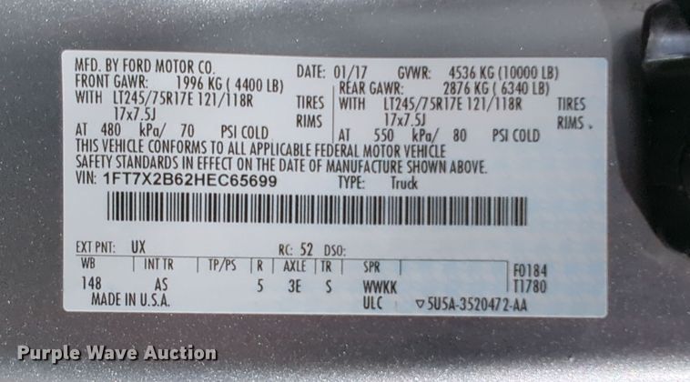 image for item DN3808 2017 Ford F250 Super Duty XL SuperCab pickup truck