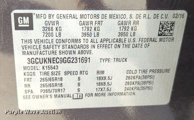 image for item DN3812 2016 Chevrolet Silverado 1500 Crew Cab pickup truck