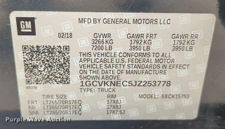 image for item DN3815 2018 Chevrolet Silverado 1500 Double Cab pickup truck