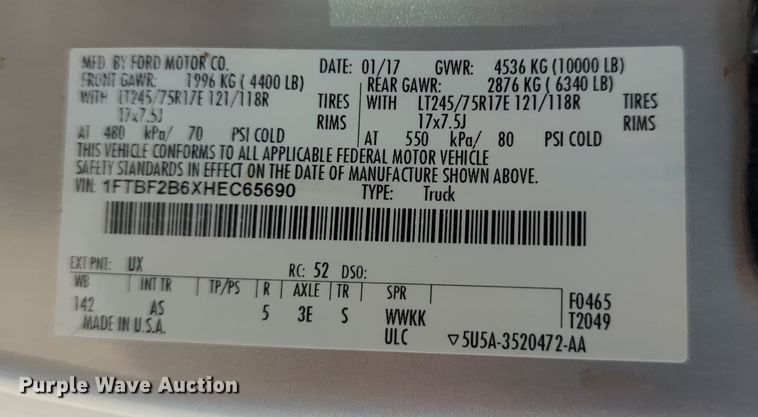 image for item DN3818 2017 Ford F250 Super Duty XL pickup truck