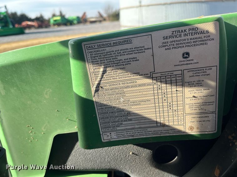 image for item EI0557 John Deere Z830A ZTR lawn mower