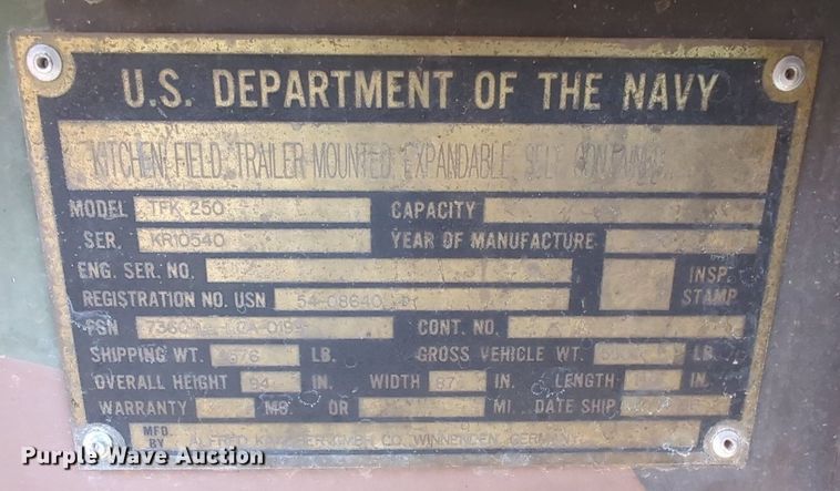 image for item OD9139 U.S. Department of the Navy TFK 250  field kitchen trailer