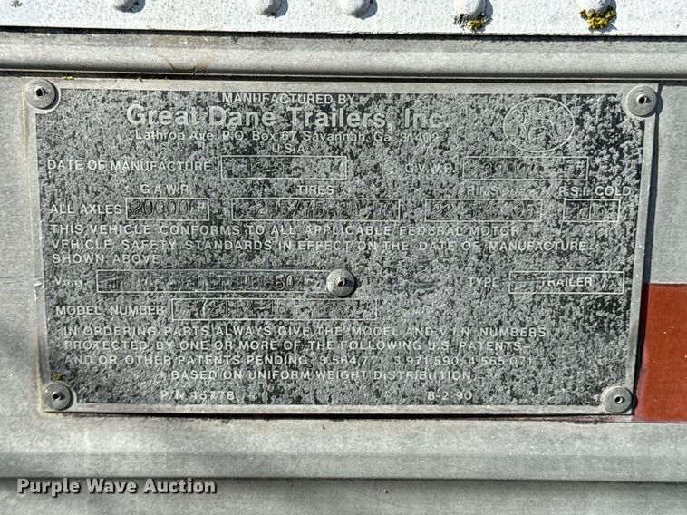 image for item OD9912 1996 Great Dane 7211Z-1B 28  dry van trailer