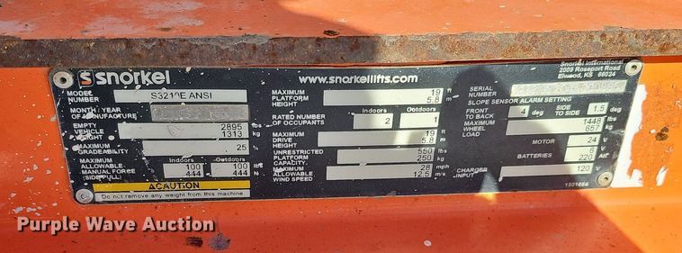 image for item DK0498 2015 Snorkel S3219E  scissor lift