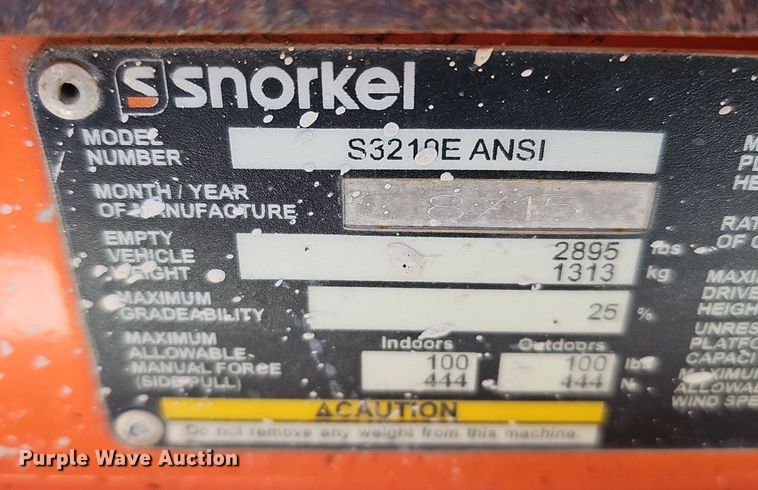 image for item DK0498 2015 Snorkel S3219E  scissor lift