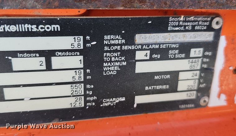 image for item DK0498 2015 Snorkel S3219E  scissor lift