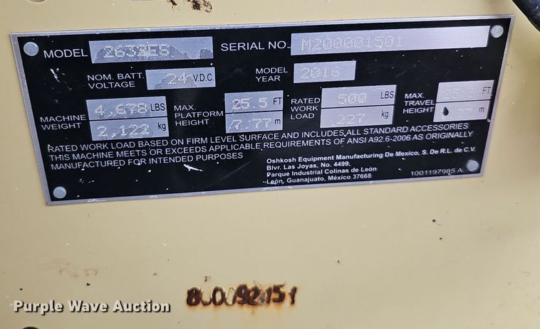 image for item DK0505 2016 JLG 2632ES  scissor lift