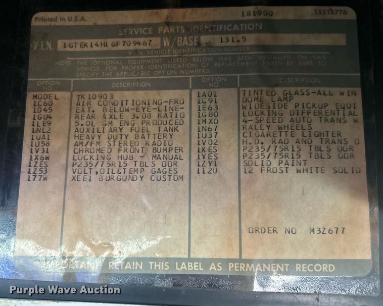 image for item DN0650 1986 GMC Sierra 1500  pickup truck