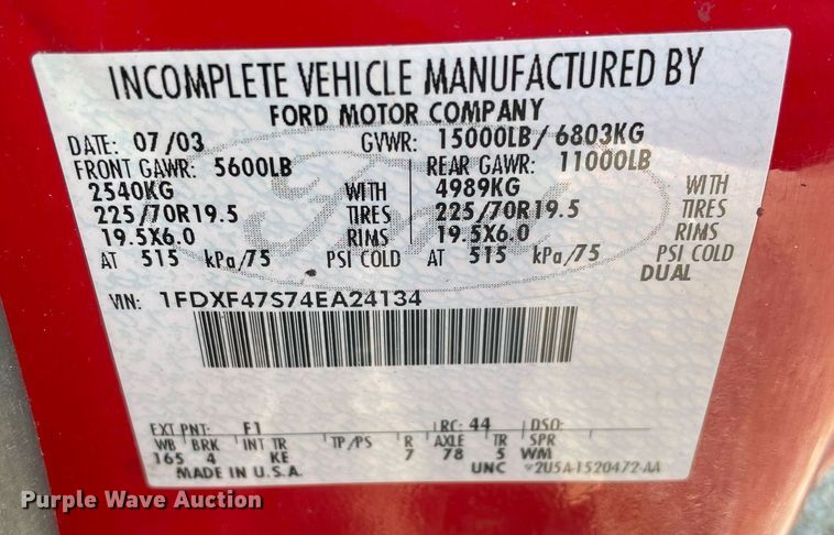 image for item DP0279 2004 Ford F450 Super Duty XL  flatbed truck