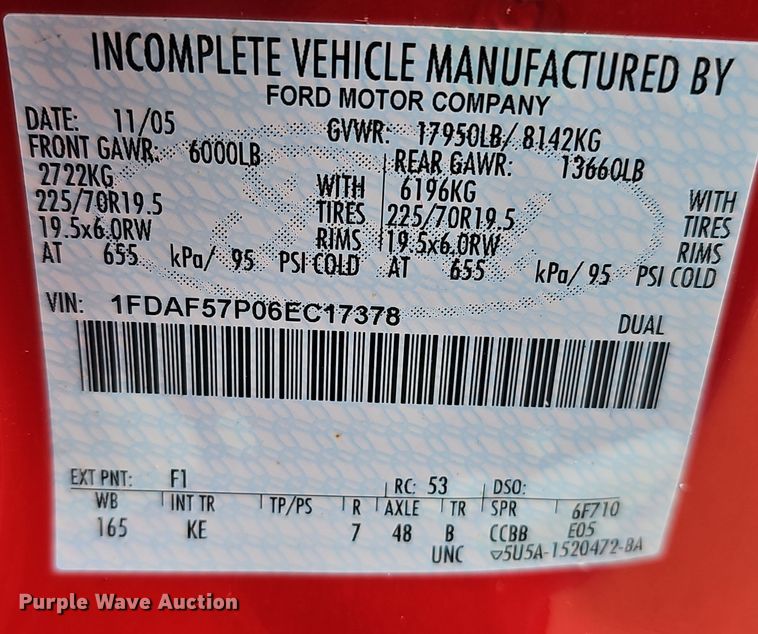 image for item DS5728 2006 Ford F550 Super Duty XL  dump truck