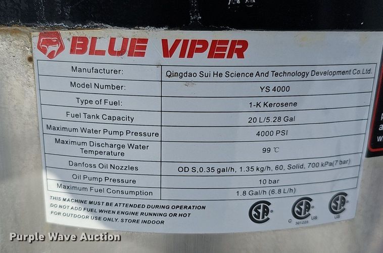 image for item IO9812 2023 Blue Viper YS4000  hot pressure washer