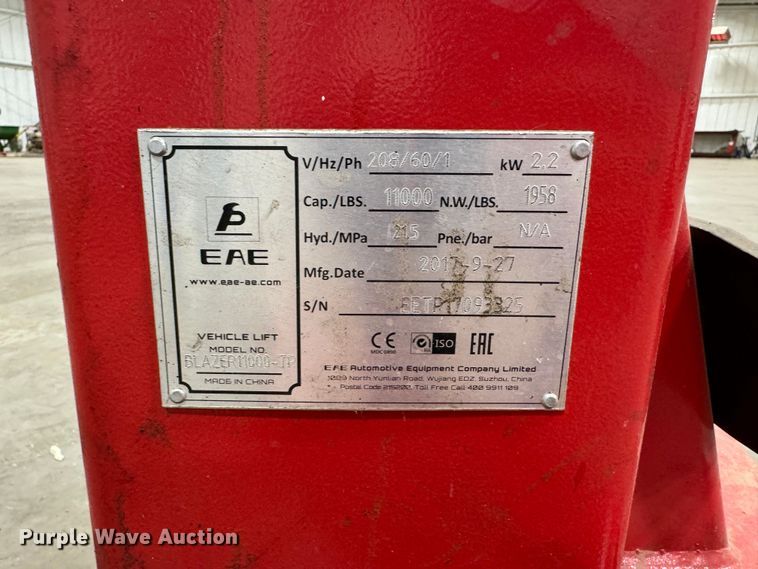 image for item KI9186 2017 EAE Automotive Blazer 11000-TP  two post automotive lift