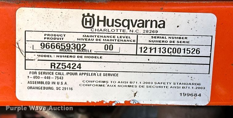 image for item LK9698 Husqvarna RZ5424  ZTR lawn mower