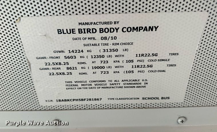 image for item LO9462 2011 Blue Bird All American FE  school bus