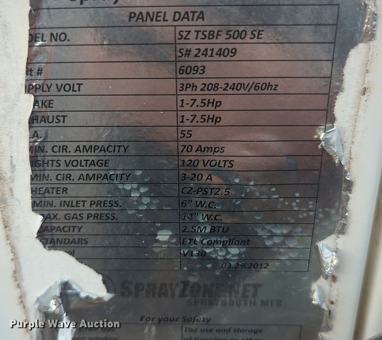 image for item OD9138 Sprayzone SZ-TSBF 500 SE  paint booth