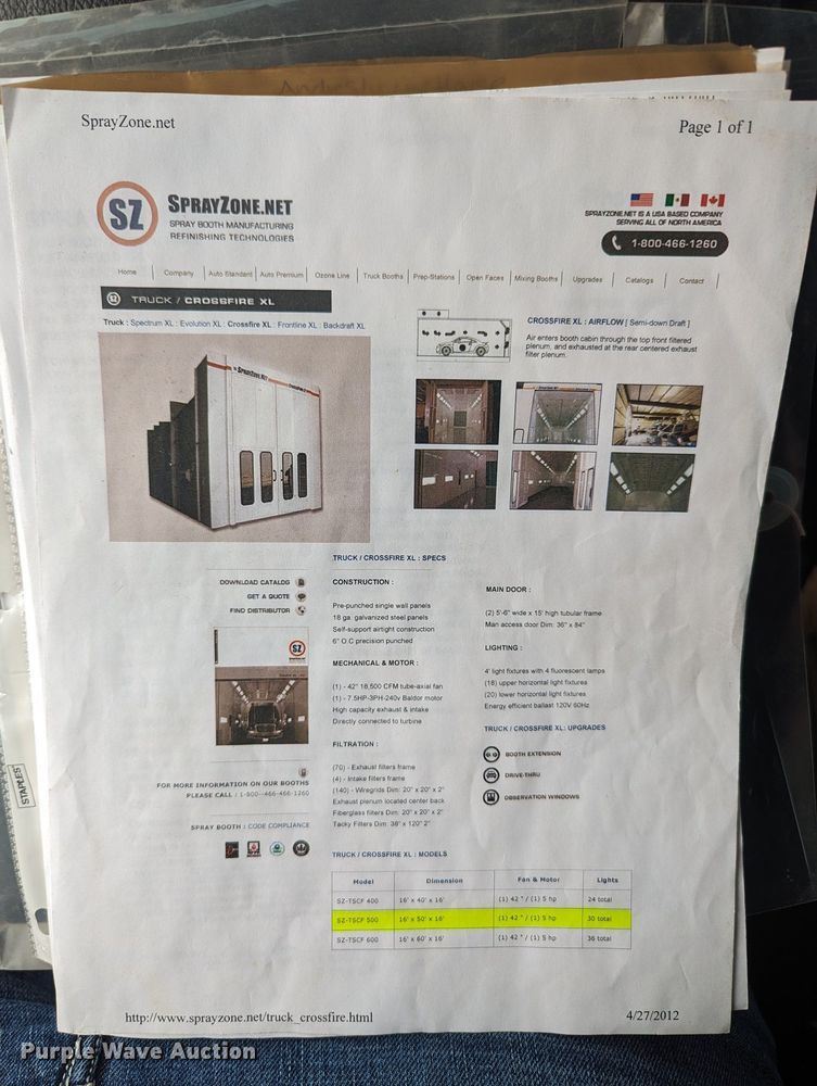 image for item OD9138 Sprayzone SZ-TSBF 500 SE  paint booth