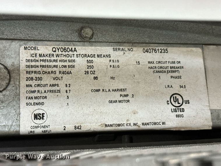 image for item OD9859 Manitowac QY0604A  ice machine