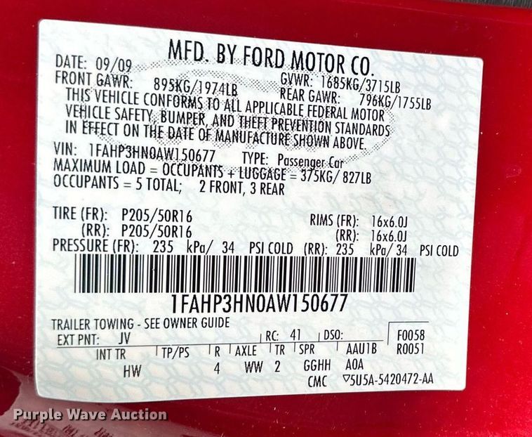 image for item OF9223 2010 Ford Focus