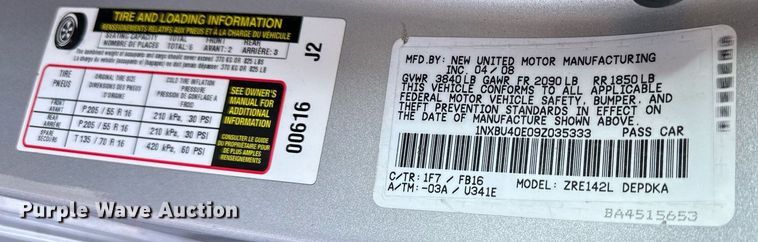 image for item OF9225 2009 Toyota Corolla