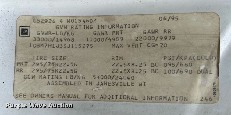 image for item OM9231 1995 Chevrolet  Kodiak  crane truck