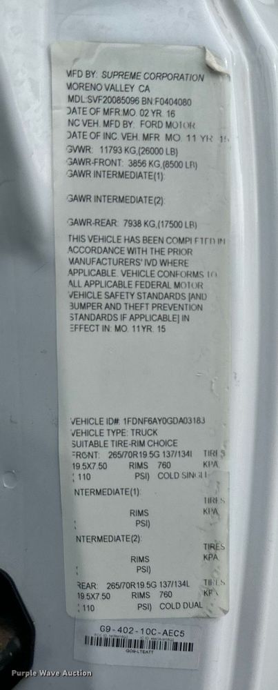 image for item OM9235 2016 Ford F650 Super Duty box truck