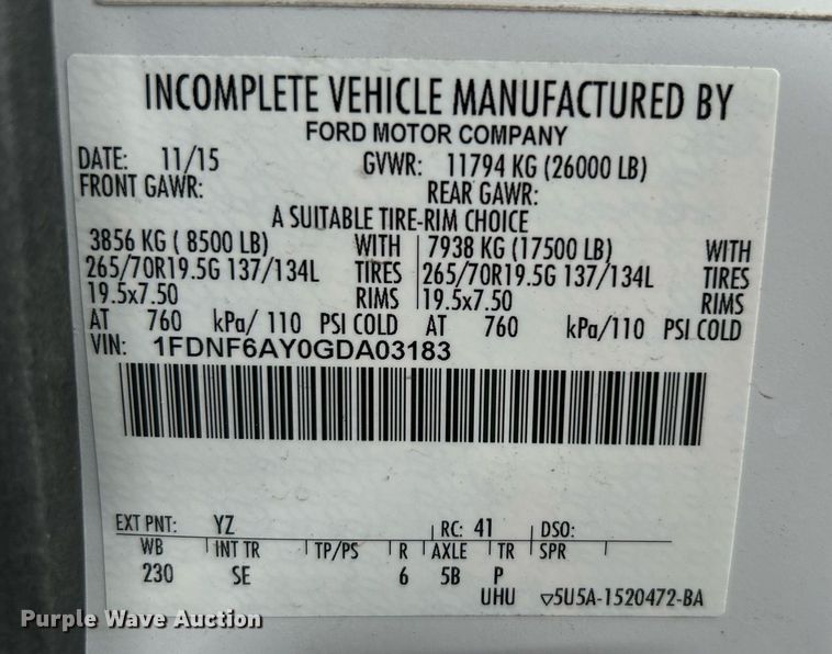 image for item OM9235 2016 Ford F650 Super Duty box truck