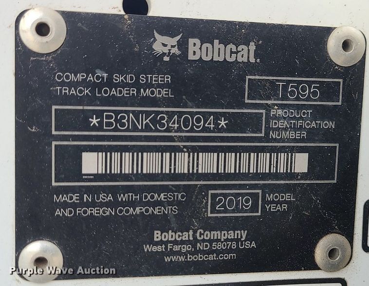 image for item DN8275 2019 Bobcat T595  tracked skid steer loader