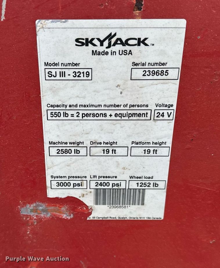image for item LO9446 Sky Jack SJIII 3219  scissor lift