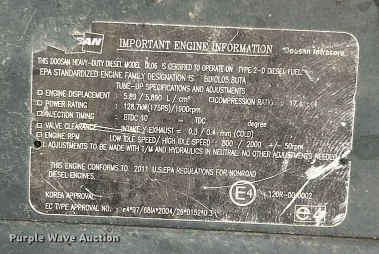 image for item NE9689 2011 Doosan DX255LC  excavator