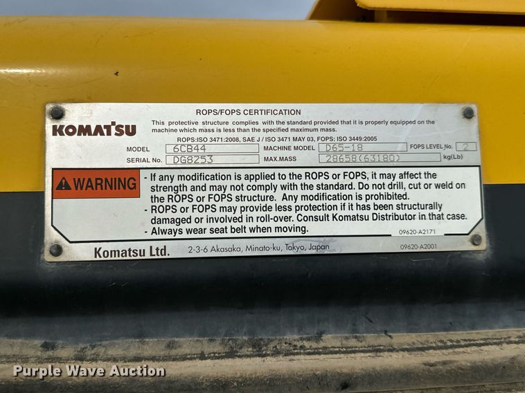 image for item NI9709 2019 Komatsu D65PXI-18  dozer