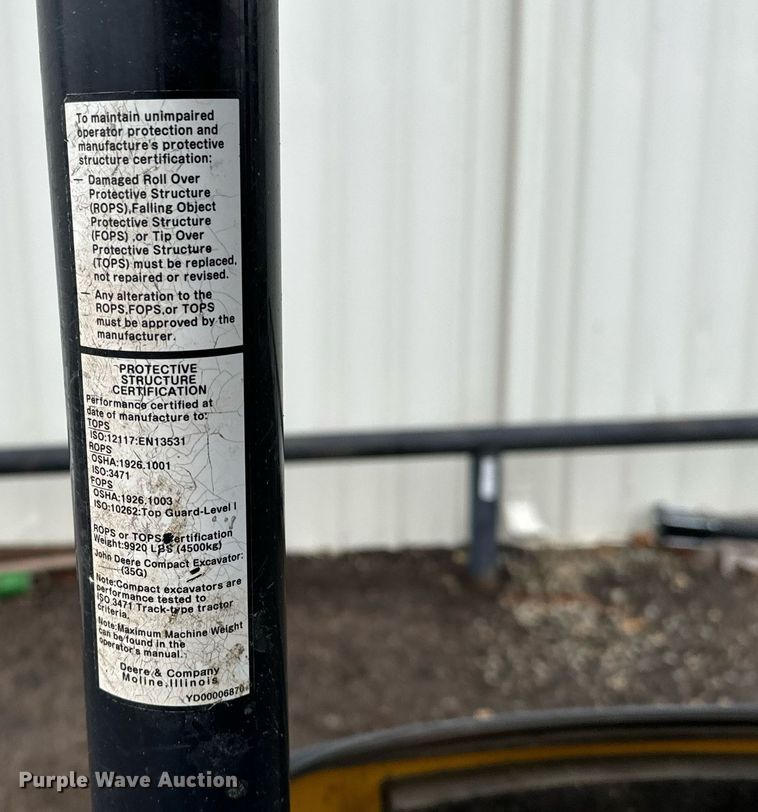 image for item NI9717 2015 John Deere 35G  mini excavator