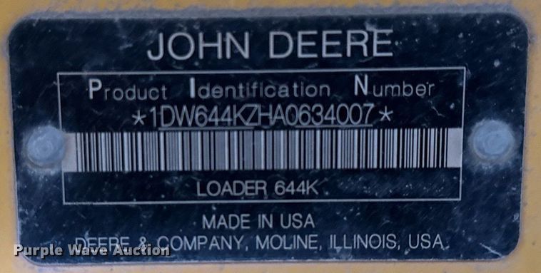image for item NM9225 2011 John Deere 644K wheel loader