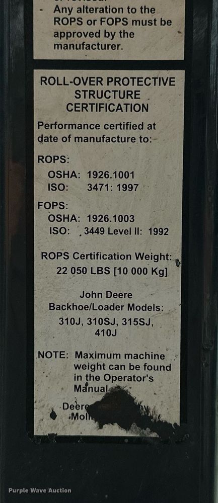 image for item NO9310 2011 John Deere 310J  backhoe