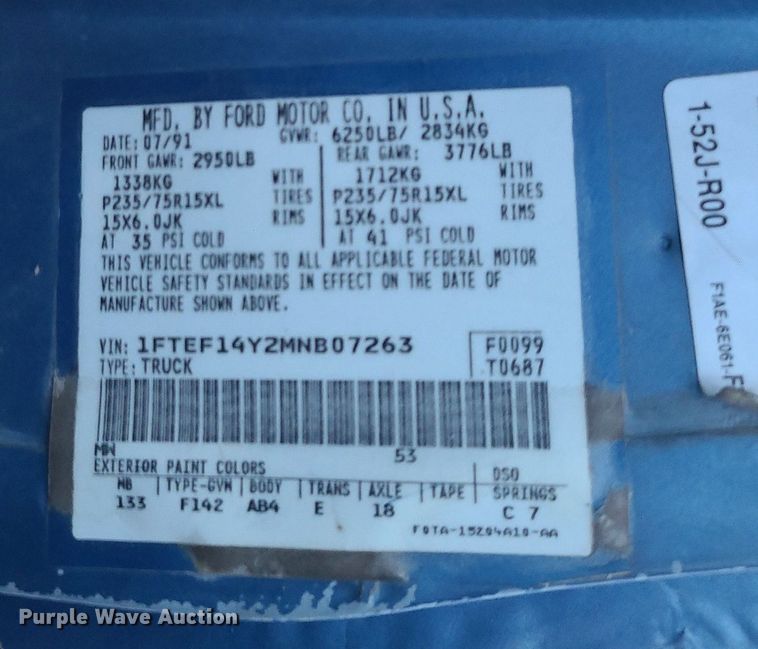 image for item DN8299 1991 Ford F150 pickup truck