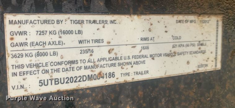 image for item DP8813 2013 Tiger equipment trailer