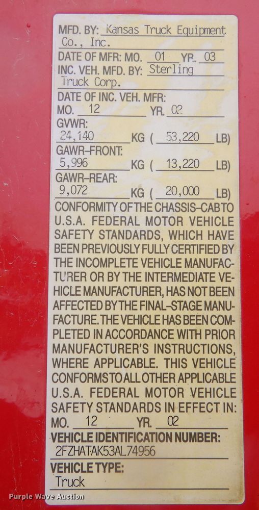 image for item DR5957 2003 Sterling L-Line dump truck