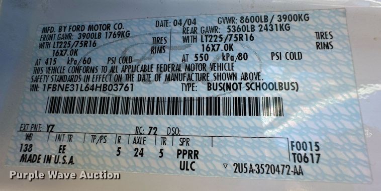 image for item EK9913 2004 Ford E-350 Super Duty van