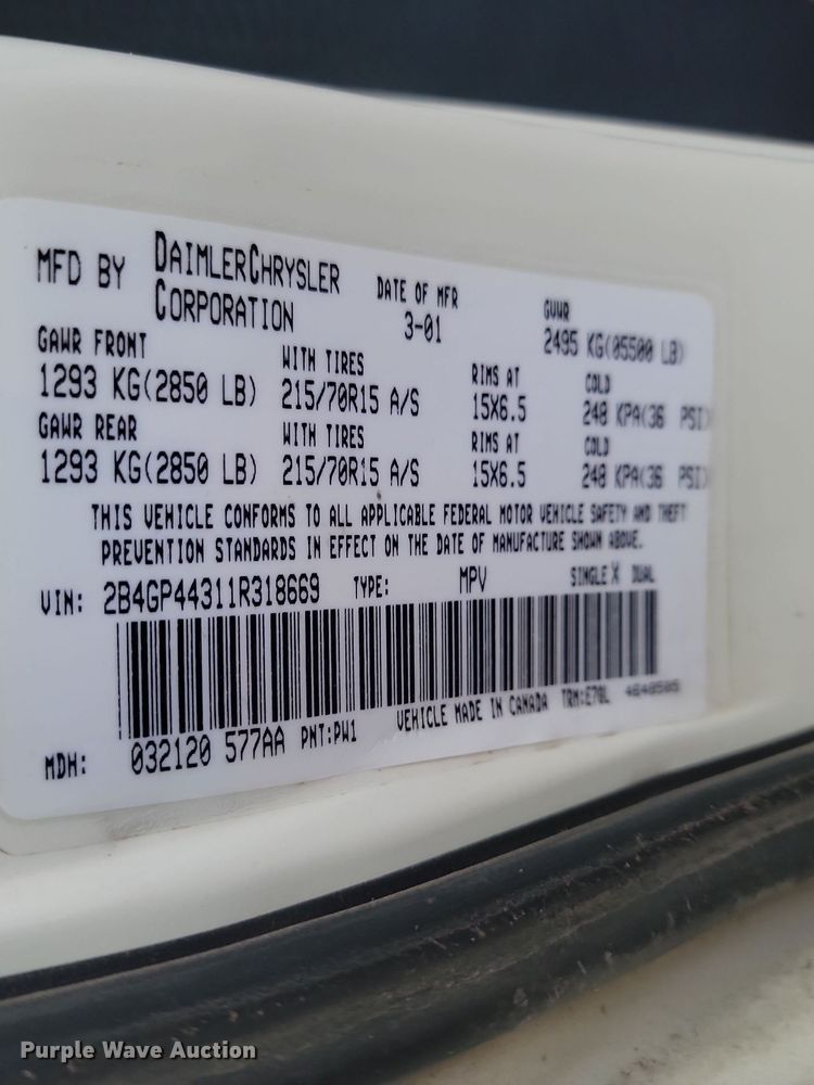 image for item KT9633 2001 Dodge Grand Caravan Sport van