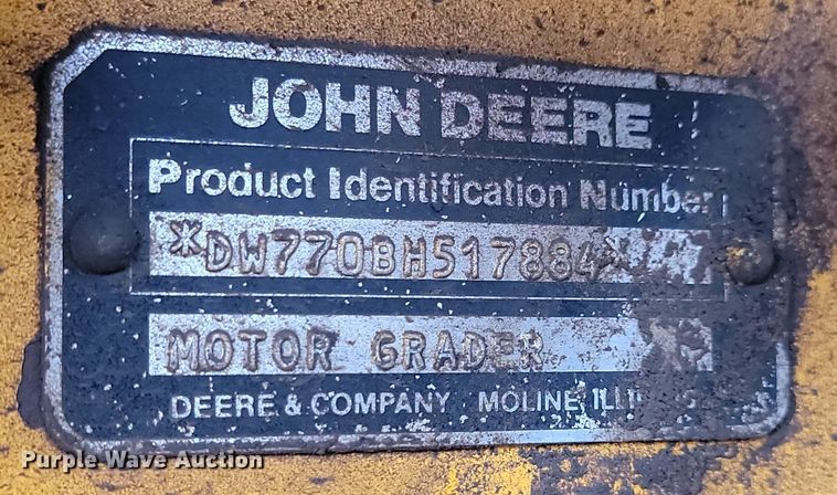 image for item KT9637 1988 John Deere 770 B-H motor grader