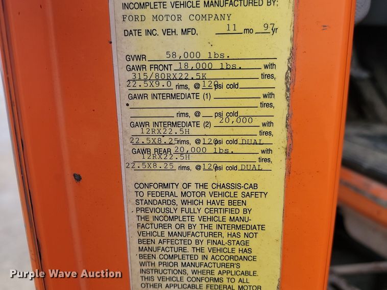 image for item KT9638 1998 Ford W86 dump truck