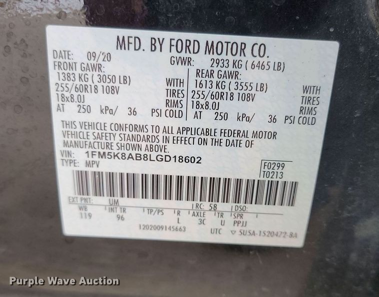 image for item KT9645 2020 Ford  Explorer Police Interceptor  SUV