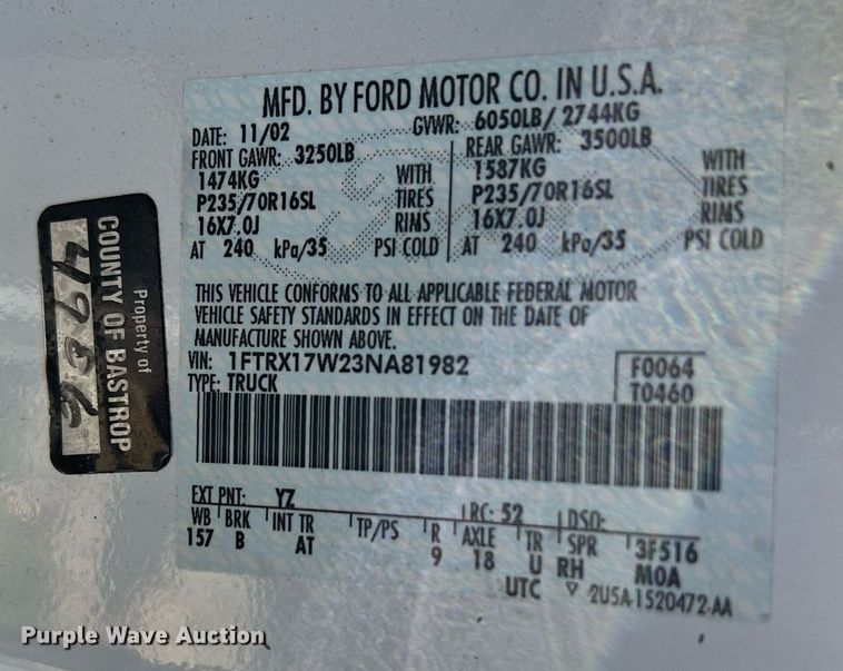 image for item KV9927 2003 Ford F150 SuperCab pickup truck