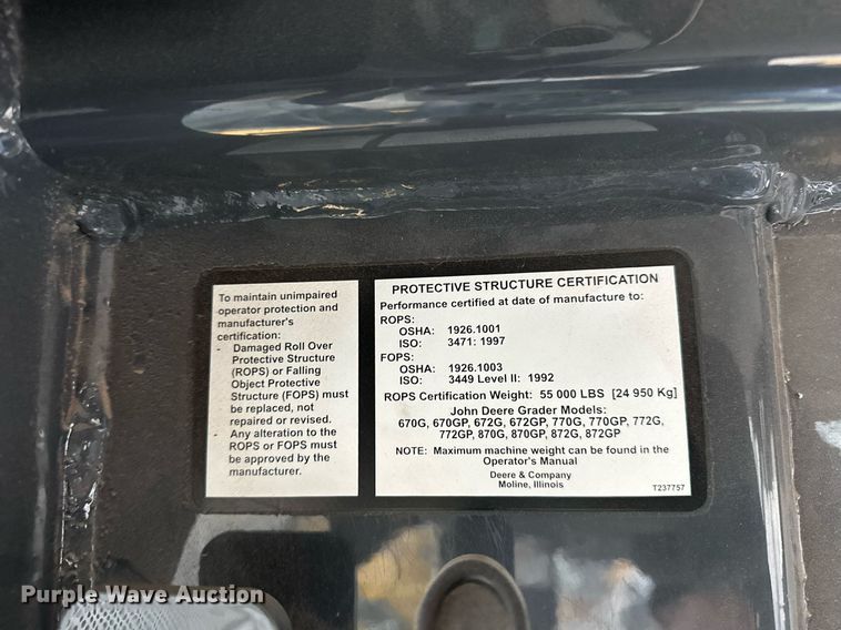 image for item LK9739 2014 John Deere 772GP motor grader