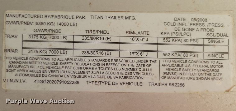 image for item DL7824 2009 Titan livestock trailer