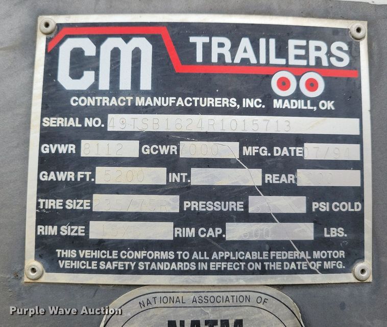 image for item DL7826 1994 CM livestock trailer